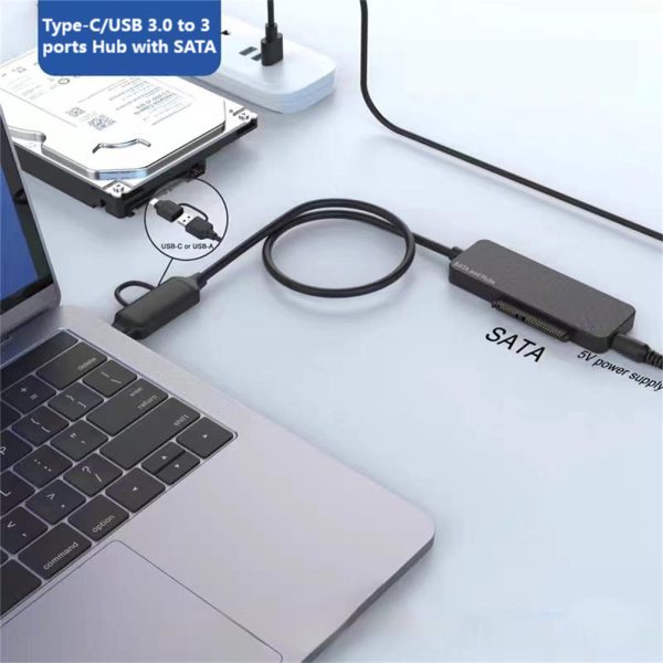 USB C/USB A To SATA Adapter External SSD/HDD Cable Drive-Free USB3.0 5Gbps Transfer With Status Indicator