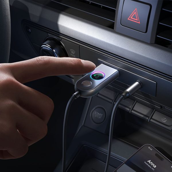 Wireless Car Adapter Noise Cancellation AUX Receiver With Night Vision Atmosphere Light Ring Independent Calling Key Receiver
