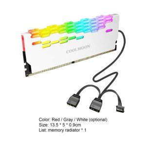 Coolmoon Ra-2 Ram Cooler High Efficiency 5v Argb Memory Module Heat Sink Light Effect Desktop Computer Memory Cooler White