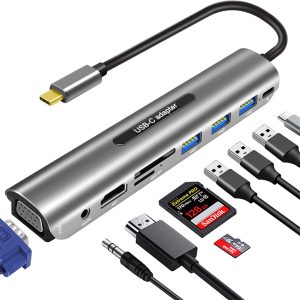 9-in-1 USB C Hub Adapter with 4k Hdmi-compatible Vga 100w Pd 3 USB Ports