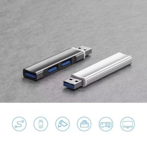 3-Port USB3.0 Hub Compact Portable In-line USB Hub Extensions Adapter