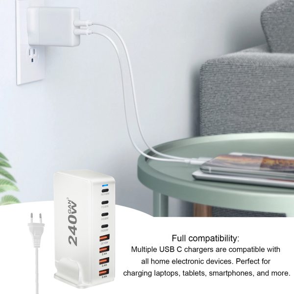 240W USB Charger Hub 4 USB A 4 USB C Hub PD Adapter Charging Block Plug Adapter