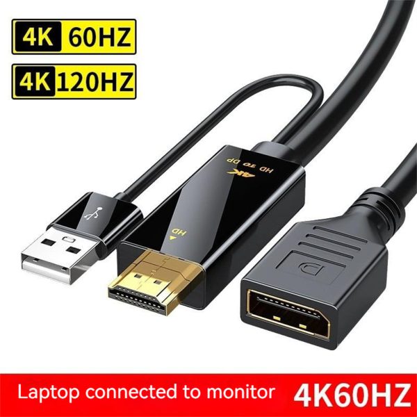USB Powered HDMI-Compatible Male to Dp Female Converter Adapter Conversion Cable