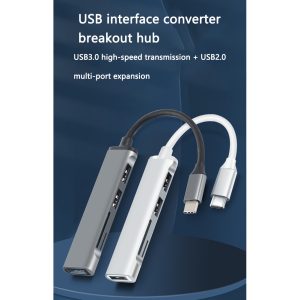5-in-1 Usb 3.0 Extender Splitter Multi-port Type-c Hub Aluminum Alloy Docking Station Computer Accessories gray