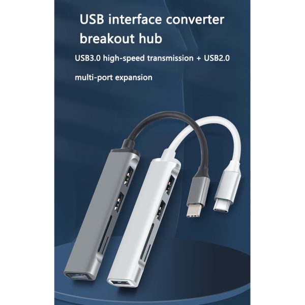 5-in-1 Usb 3.0 Extender Splitter Multi-port Type-c Hub Aluminum Alloy Docking Station Computer Accessories gray