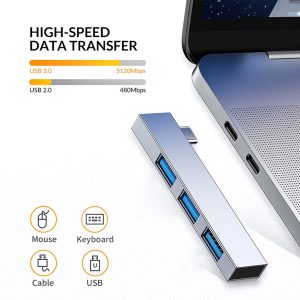 4-in-1 Usb C Hub 1pc Type-c To 2pcs Usb2.0 1pc Usb3.0 Docking Station Extension Base For Computer Accessories silver gray