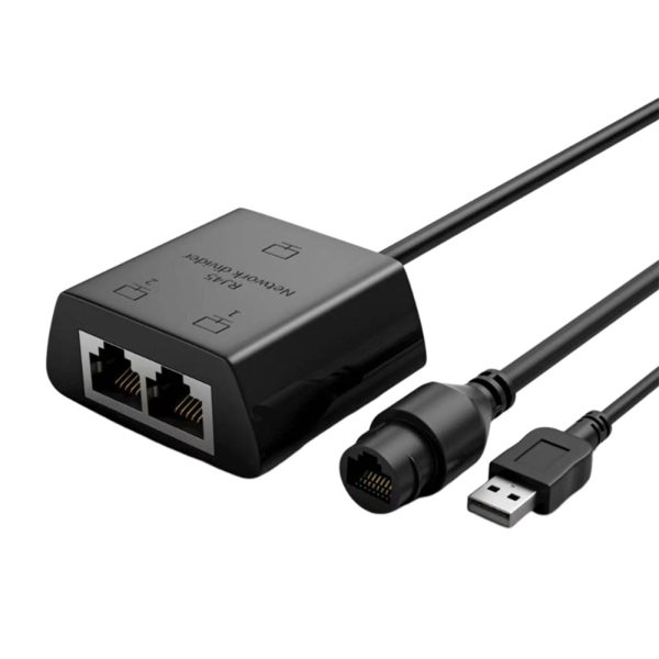 Ethernet Splitter 1 To 2 Cat6 RJ45 Network Extension Connector With USB Power Cable