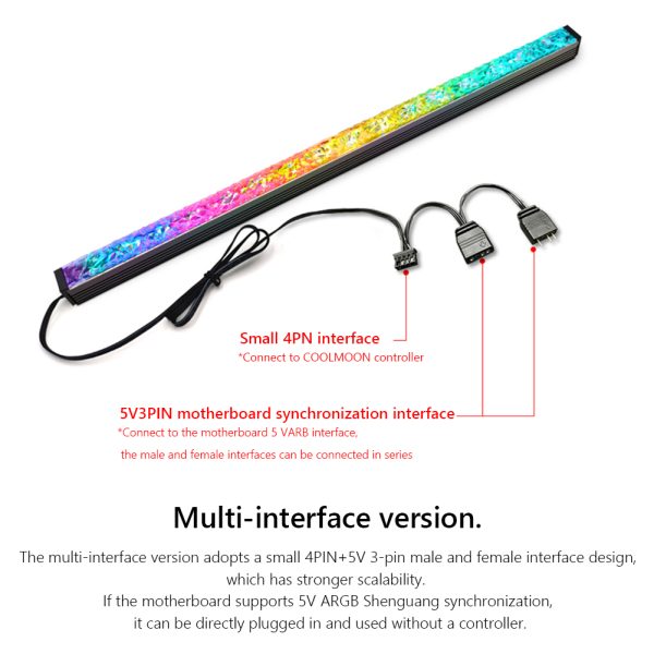 COOLMOON ARGB LED Strip Light With 5V 3Pin Small 4Pin Header Changing Light Speed DIY Lamp Bar Light Strip For PC Computer Case Chassis black
